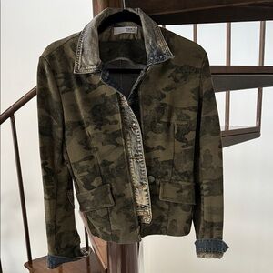 Amici made in Italy Green Camouflage Jacket with Denim Trim.